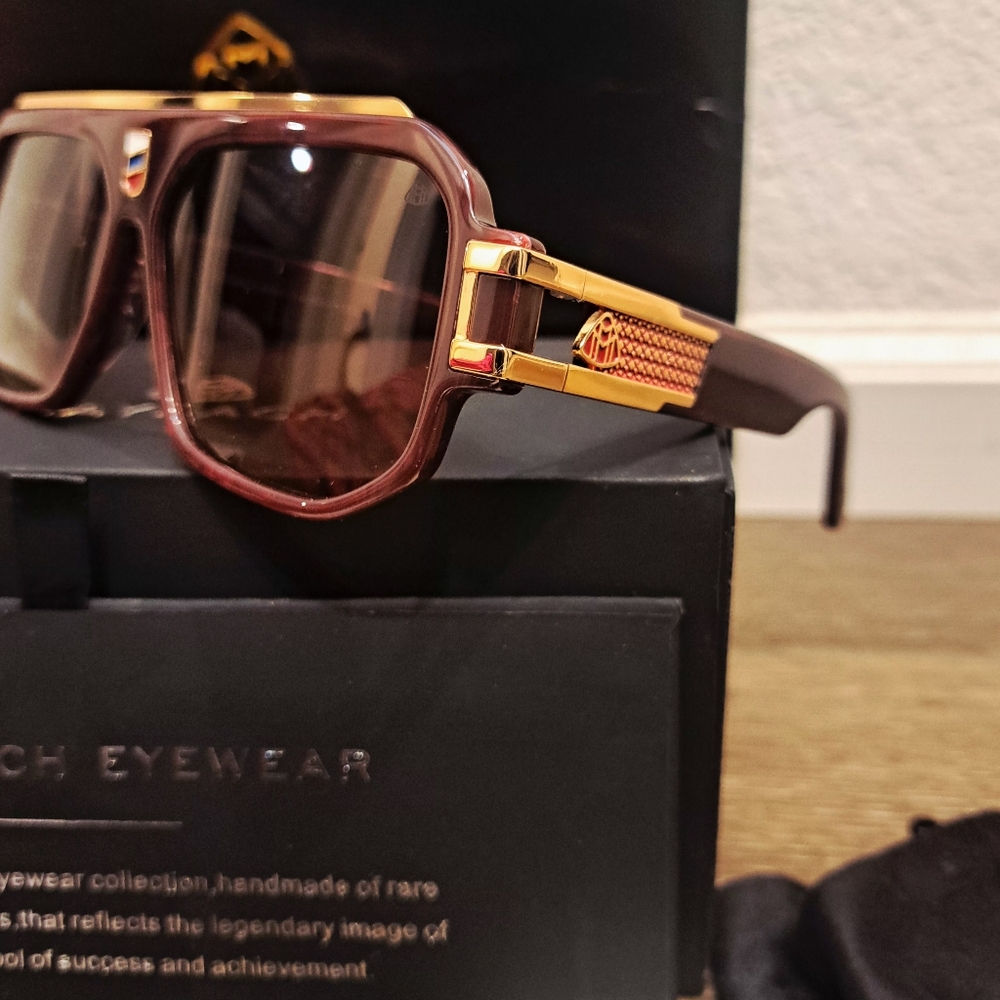 Maybach Burgundy Aviator KR/JD8 18K Gold/Buffalo Horn Frame Sunglasses 58-13-142